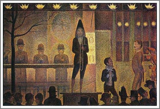 手描き 油絵 複製画 模写 ジョルジュ・スーラ「サーカスのパレード」 F20(72.7×60.6cm)サイズ 額付き 送料無料