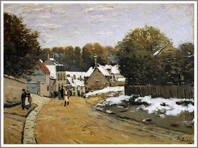 手描き 油絵 模写 複製画 アルフレッド・シスレー「ルーヴシエンヌの初雪」 F15(65.2×53.0cm)サイズ プレゼント ギフト 贈り物 名画 オーダーメ...