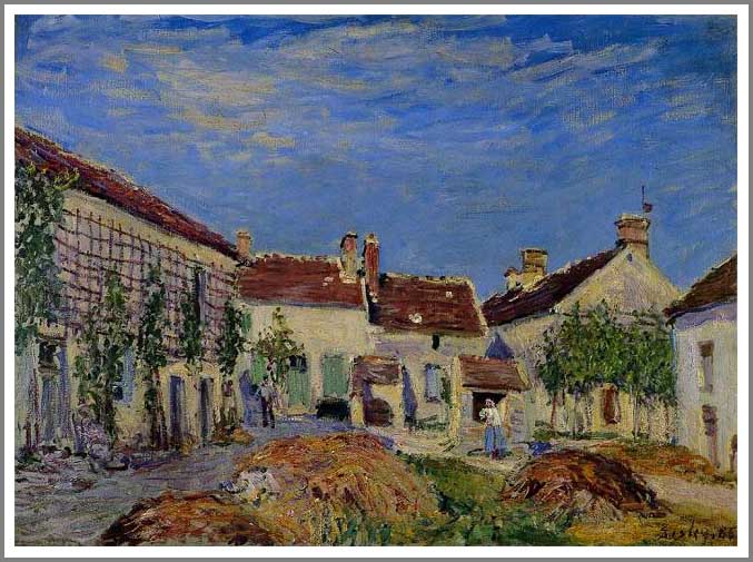 手描き 油絵 模写 複製画 アルフレッド・シスレー「レ・サブロンの農家の中庭」 F15(65.2×53.0cm)サイズ プレゼント ギフト 贈り物 名画 オーダ...