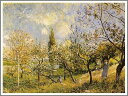 手描き 油絵 模写 複製画 アルフレッド・シスレー「果樹園」 F15(65.2×53.0cm)サイズ プレゼント ギフト 贈り物 名画 オーダーメイド 額付き