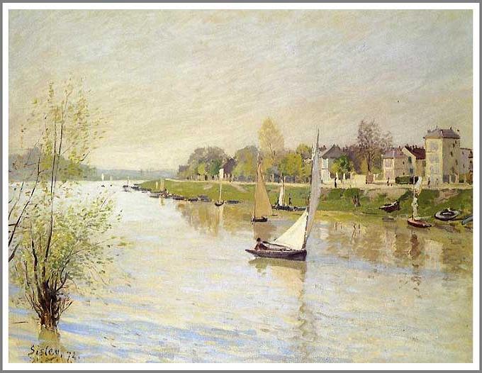 手描き 油絵 模写 複製画 アルフレッド・シスレー「アルジャントゥイユのセーヌ河」 F15(65.2×53.0cm)サイズ プレゼント ギフト 贈り物 名画 オ...