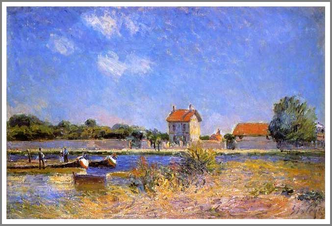 手描き 油絵 模写 複製画 アルフレッド・シスレー「サン・マメスのロワン河畔」 F15(65.2×53.0cm)サイズ プレゼント ギフト 贈り物 名画 オーダ...