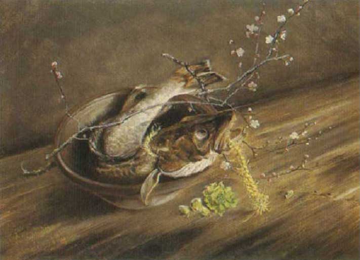 手描き 油絵 複製画 模写 高橋由一「鱈梅花」 F20(72.7×60.6cm)サイズ 額付き 送料無料