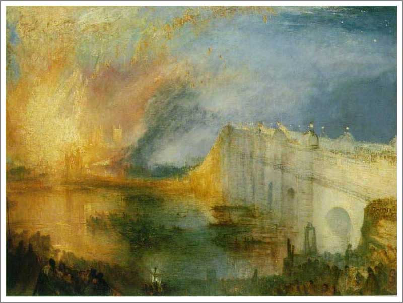 手描き 油絵 模写 複製画 ウィリアム・ターナー「国会議事堂の火事 1834年10月16日」 F12(60.6×50.0cm)サイズ 額付き 送料無料