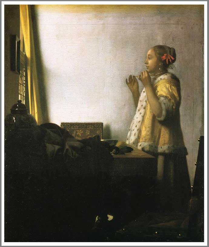 手描き 油絵 模写 複製画 ヨハネス・フェルメール「真珠の首飾りの女」 F15(65.2×53.0cm)サイズ プレゼント ギフト 贈り物 名画 オーダーメイド...