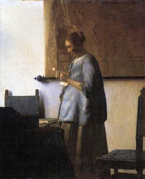 手描き 油絵 複製画 模写 ヨハネス・フェルメール「手紙を読む青衣の女」 F20(72.7×60.6cm)サイズ 額付き 送料無料