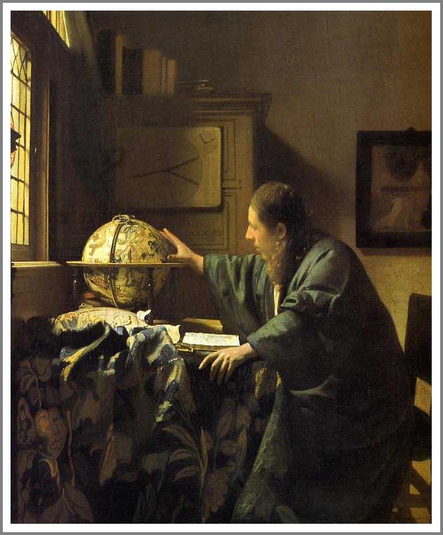 手描き 油絵 模写 複製画 ヨハネス・フェルメール「天文学者」 F15(65.2×53.0cm)サイズ プレゼント ギフト 贈り物 名画 オーダーメイド 額付き