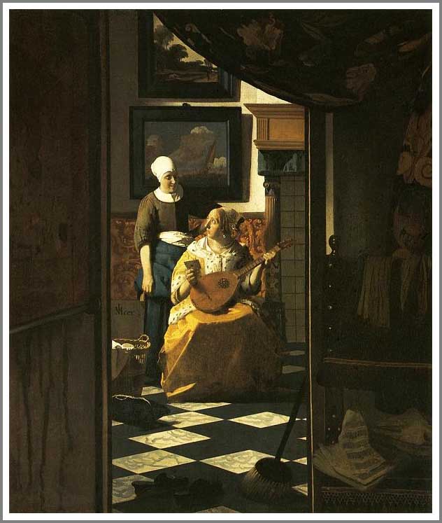 手描き 油絵 模写 複製画 ヨハネス・フェルメール「恋文」 F15(65.2×53.0cm)サイズ プレゼント ギフト 贈り物 名画 オーダーメイド 額付き