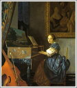 手描き 油絵 複製画 模写 ヨハネス・フェルメール「ヴァージナルの前に座る女性」 F20(72.7×60.6cm)サイズ 額付き 送料無料
