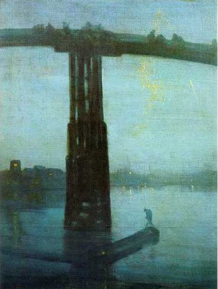 手描き 油絵 模写 複製画 マクニール・ホイッスラー「青と金のノクターン 〜オールド・バターシー・ブリッジ〜」 F12(60.6×50.0cm)サイズ 額付き ...