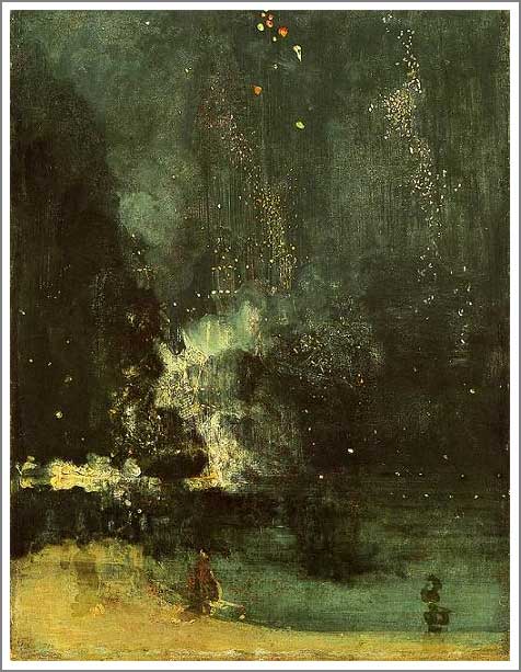 手描き 油絵 模写 複製画 マクニール・ホイッスラー「黒と金のノクターン 〜 落下する花火〜」 F12(60.6×50.0cm)サイズ 額付き 送料無料