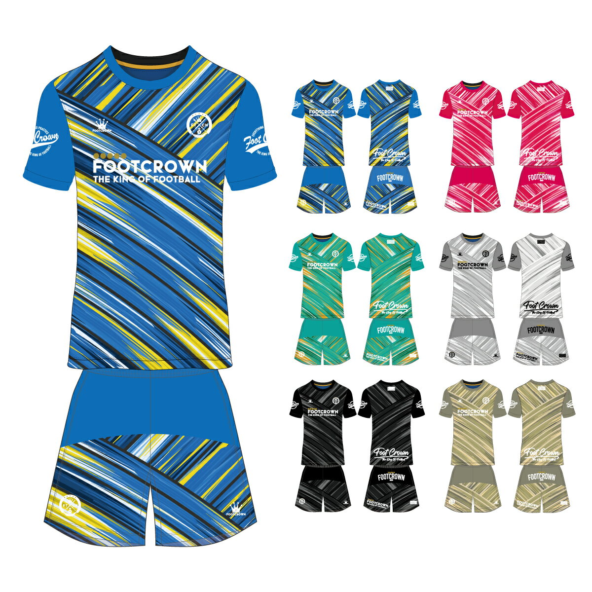 フットクラウン プラシャツ 上下セット ブラシペイントデザイン サッカー フットサル ウェア 半袖 長袖..