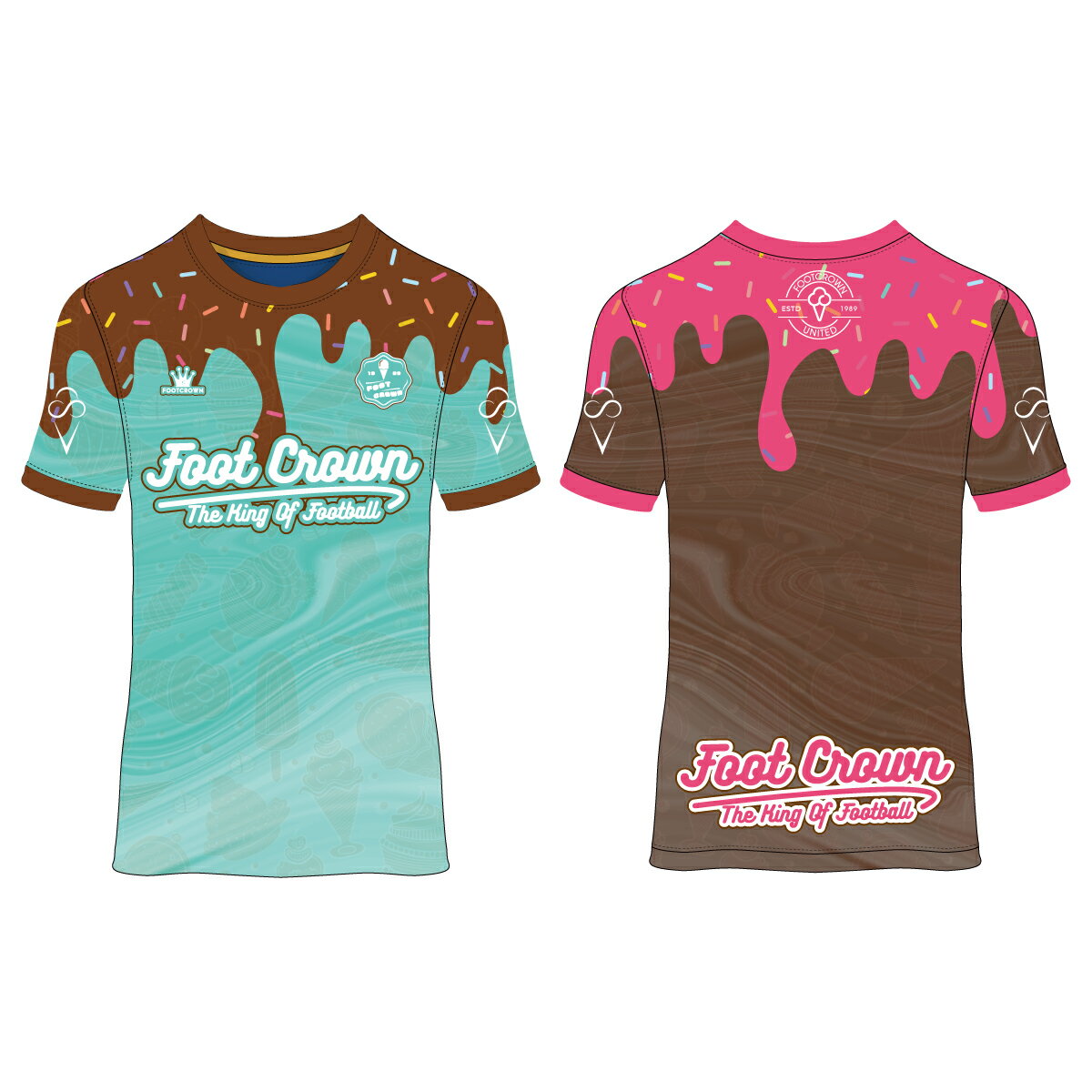 フットクラウン プラシャツ シャツのみ アイスクリームデザイン サッカー フットサル ウェア 半袖 長袖 ジュニア メンズ 大きいサイズ