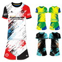 フットクラウン プラシャツ 上下セット スラッシュブラッシュデザイン サッカー フットサル ウェア 半袖 長袖 ジュニア メンズ 大きいサイズ