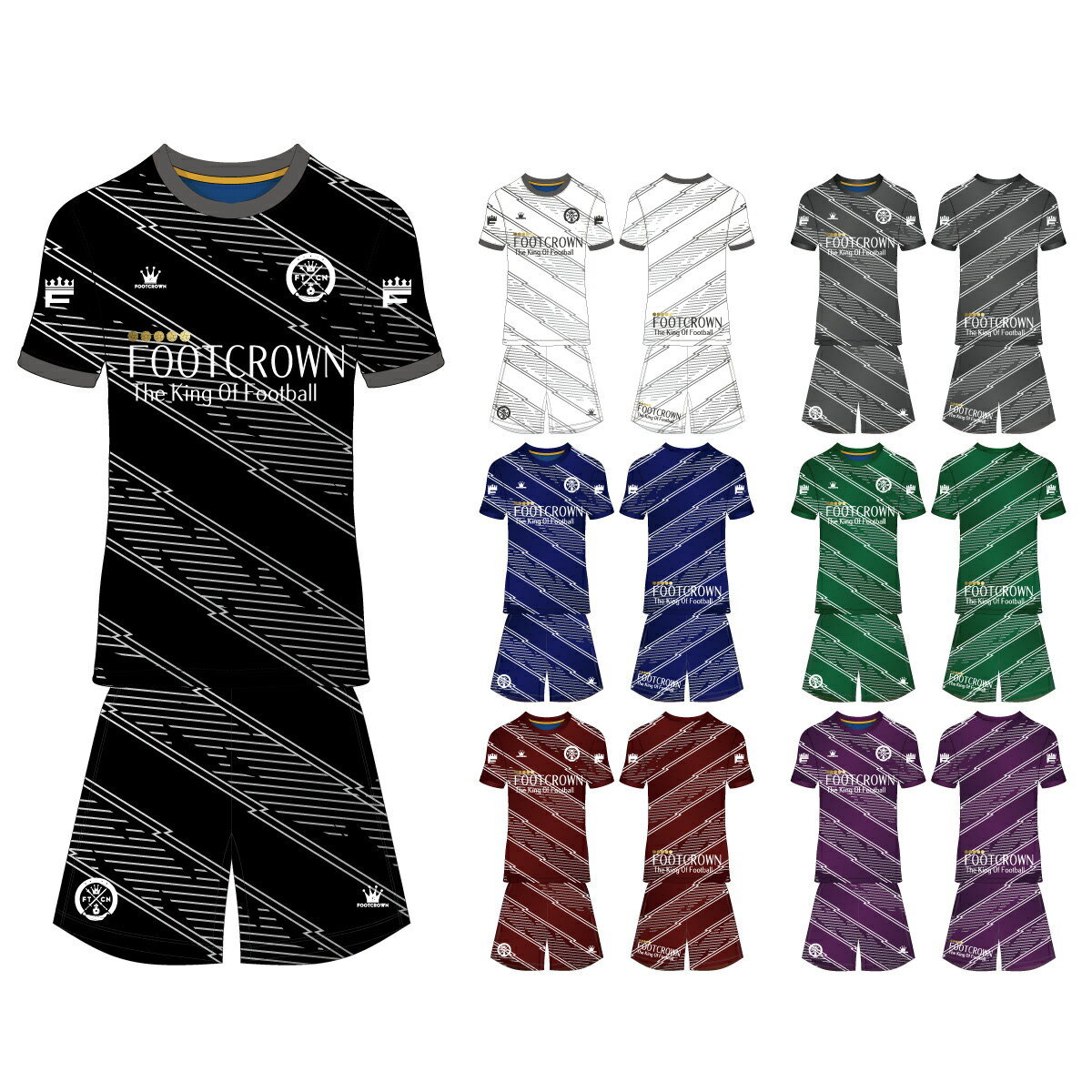 フットクラウン プラシャツ 上下セット ダブルゼータデザイン サッカー フットサル ウェア 半袖 長袖 ジュニア メンズ 大きいサイズ