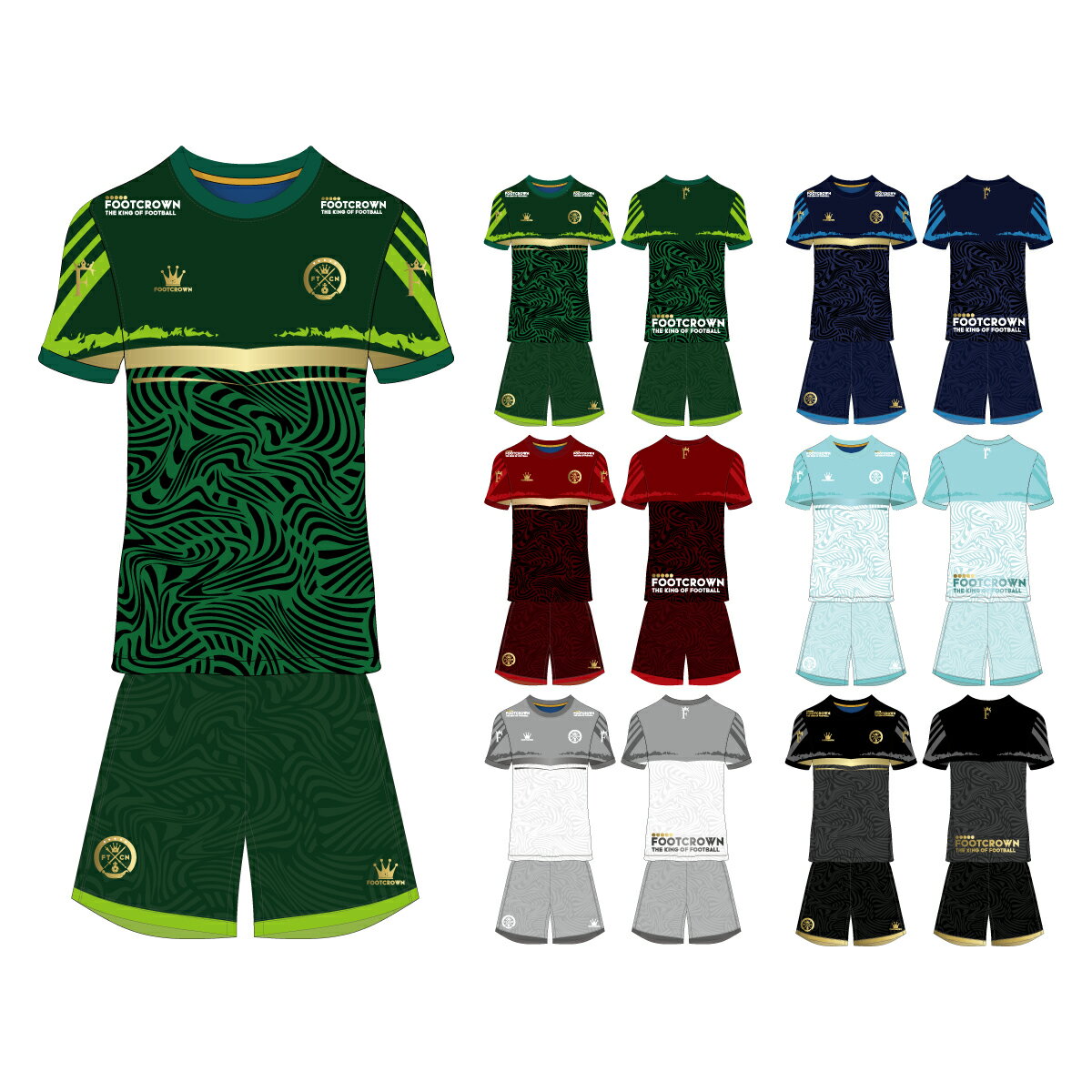 フットクラウン プラシャツ 上下セット ゼブラスイッチデザイン サッカー フットサル ウェア 半袖 長袖 ジュニア メンズ 大きいサイズ