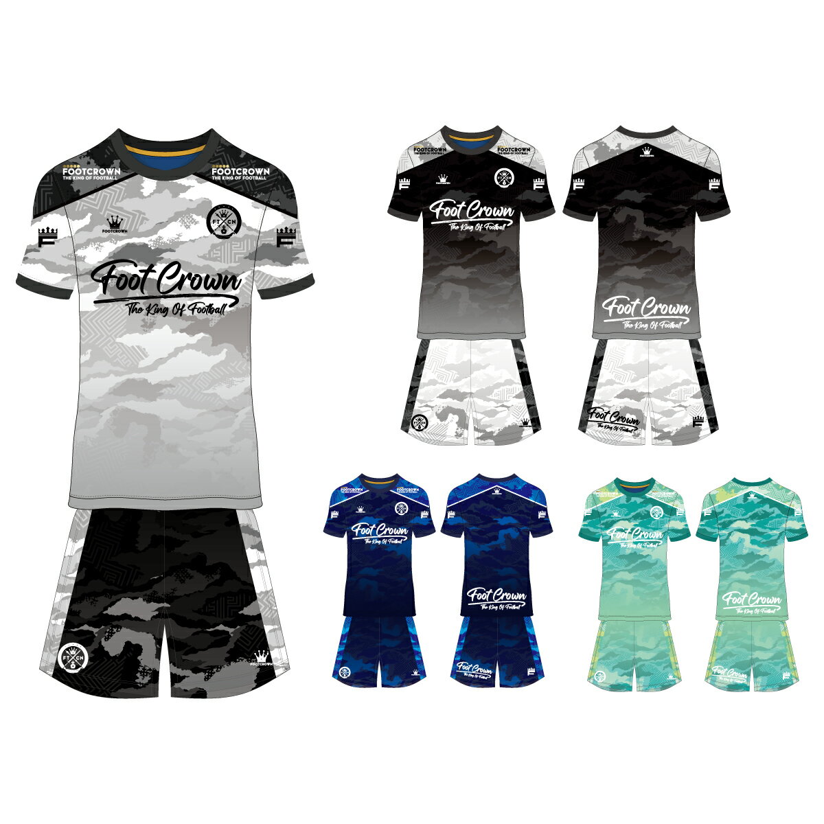 フットクラウン プラシャツ 上下セット カモフラスイッチデザイン サッカー フットサル ウェア 半袖 長..
