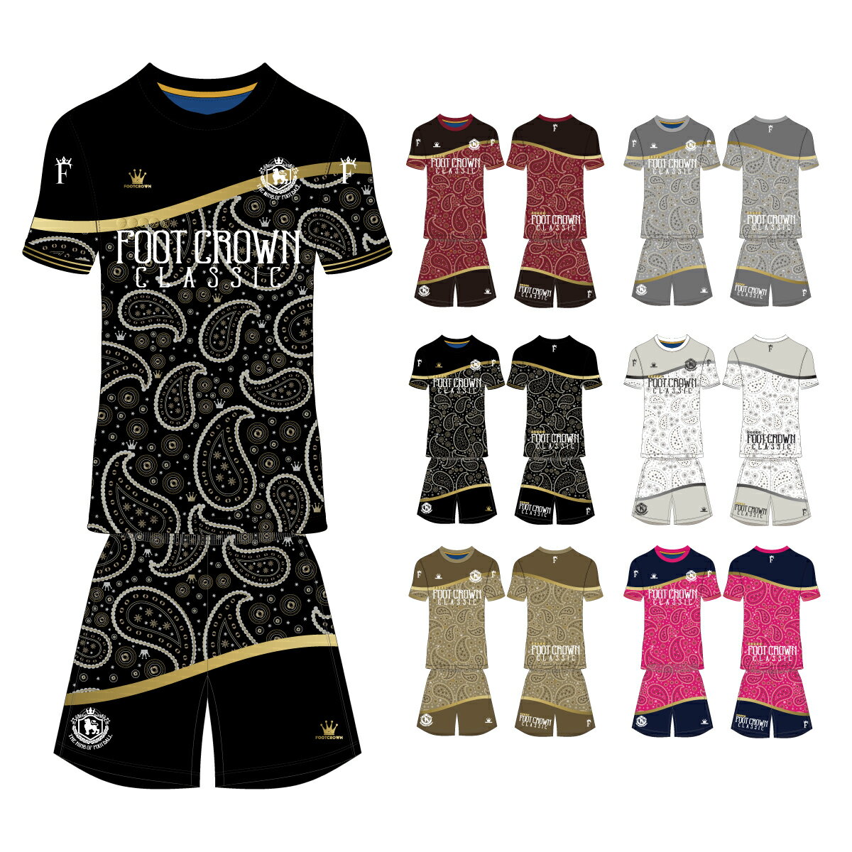 フットクラウン プラシャツ 上下セット ペイズリースイッチデザイン サッカー フットサル ウェア 半袖 ..