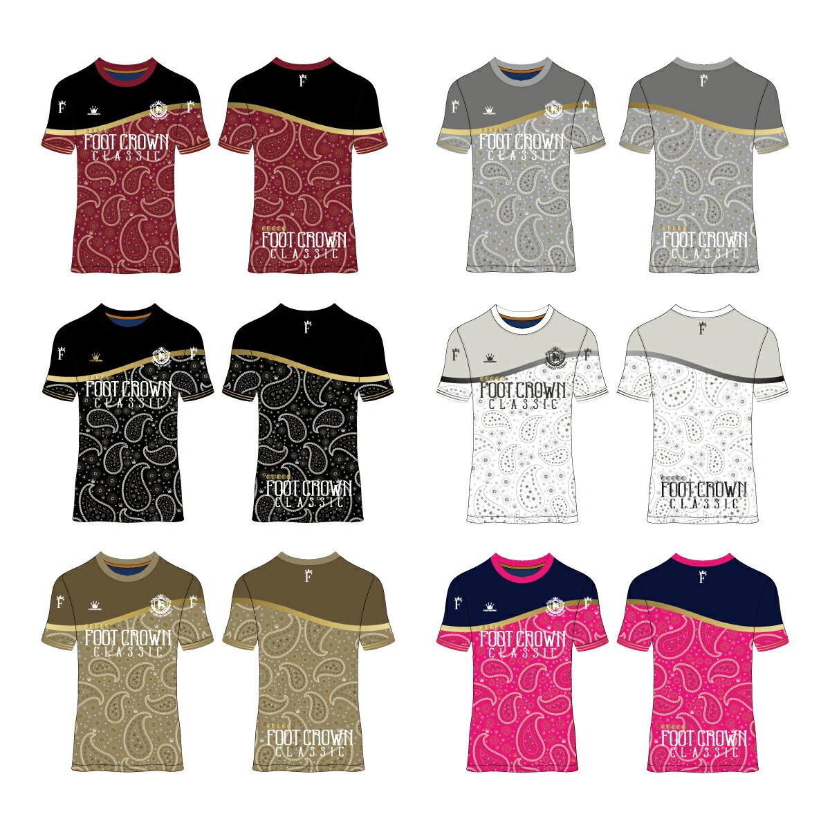 フットクラウン プラシャツ シャツのみ ペイズリースイッチデザイン サッカー フットサル ウェア 半袖 長袖 ジュニア メンズ 大きいサイズ