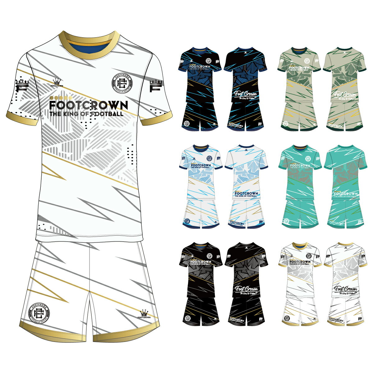 フットクラウン プラシャツ 上下セット フューチャースラッシュデザイン サッカー フットサル ウェア 半袖 長袖 ジュニア メンズ 大きいサイズ