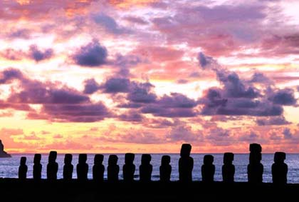 ポストカード 世界遺産 イースター島 アフ・トンガリキ 朝焼けをバックにした15体のモアイ PSC-44-2 風景写真 絵ハガ…