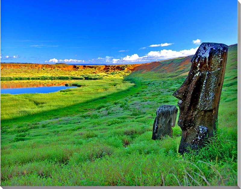 風景写真パネル 世界遺産 イースター島 ラノ・ララク 火口湖のモアイ 雄大 島 自然 アートパネル インテリア ディスプレイ ウォールデコ パネル 写真 模様替...