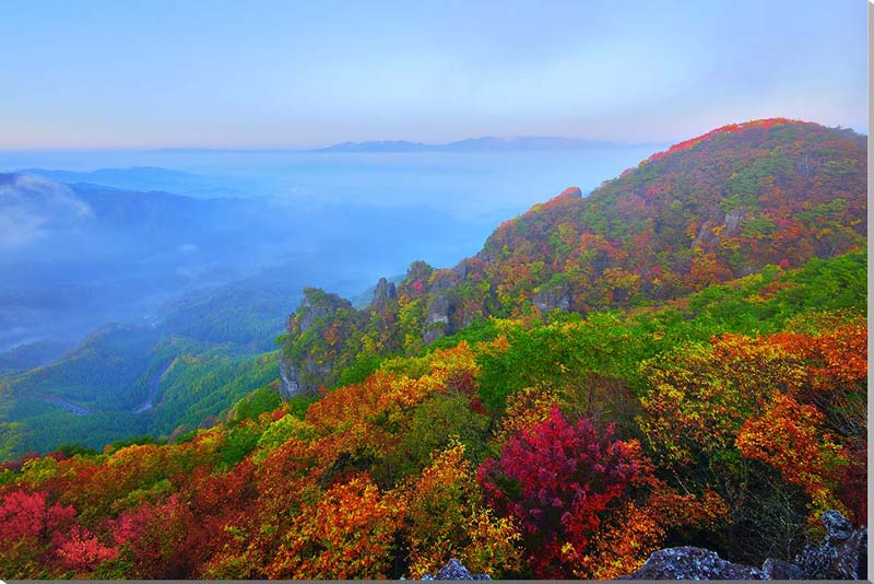 楽天写真パネルのあぁとすぺーすつくば風景写真パネル 福島 伊達市 朝日あたる紅葉の霊山と雲海の彼方の吾妻安達太良 大自然 解放感 霊山 安達太良 パネル 写真 インテリア 壁飾り 壁掛け 額要らず 模様替え 雰囲気作り 風水 玄関 リビング オフィス ロビー fuk-rze-m20