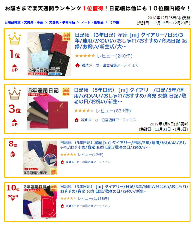 日記帳 3年日記 [m] ダイアリー 日記 三年 連用 かわいい おしゃれ おすすめ 育児 交換 日記 お祝い 新生活 大人 家族 ギフト プレゼント 令和 母の日 雑貨メーカー 直営店舗 アーティミス