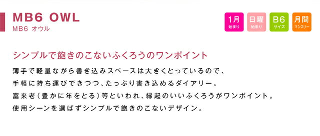 ＼在庫限り最終価格／【2019年1月始まり手帳】 10月から使える B6/マンスリー 日曜始まり MB6-オウル [m] スケジュール帳 2019 おしゃれ 大人 かわいい デザイン 直営店舗 アーティミス