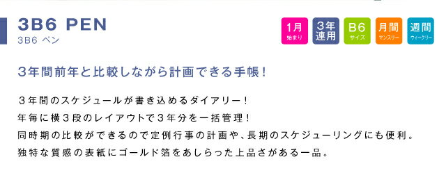 オマケ付！！手帳 WEB限定 2023 年 1月始まり B6 3年連用ダイアリー 3B6-ペン m