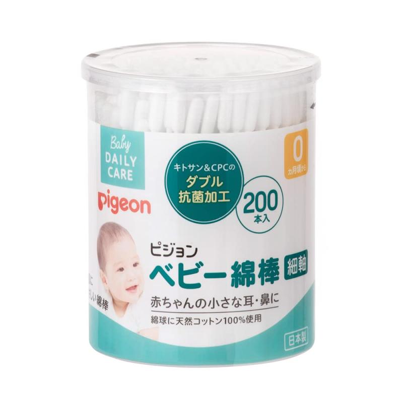 ピジョン ベビー綿棒 (細軸タイプ) 200本入小さな耳のもムリなく使える。軸はしっかり、100%コットンか細くやわらかな赤ちゃん専用タイプ。抗菌仕様&lt;b&gt;対象年齢 :&lt;/b&gt; 00か月から男女共用&lt;b&gt;製造国 :&lt;/b&gt; 日本ブラント名: ピジョン