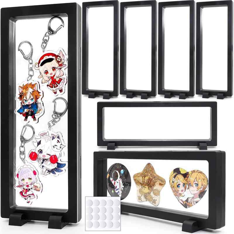 ラバーストラップ アクリルキーホルダー 収納 ディスプレイスタンド-7個セット 缶バッジ 展示 耐久性 おしゃれ ディスプレイケースのサムネイル