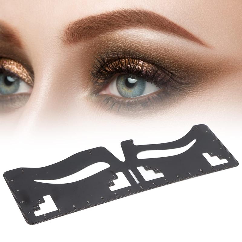 眉バランス定規、初心者の眉の形のデザインのためのポータブル黒ステンレス鋼眉測定定規眉ステッカーステンシルガイド測定ツール女性用マイクロブレーディング用品