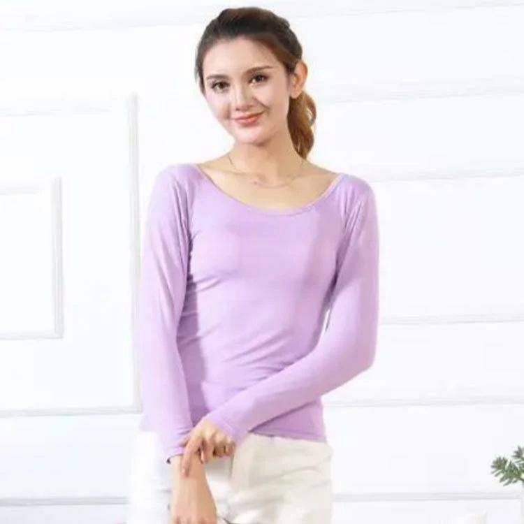 カップ付きインナートップス 長袖 カップ付き インナー ブラトップ Tシャツ パット...
