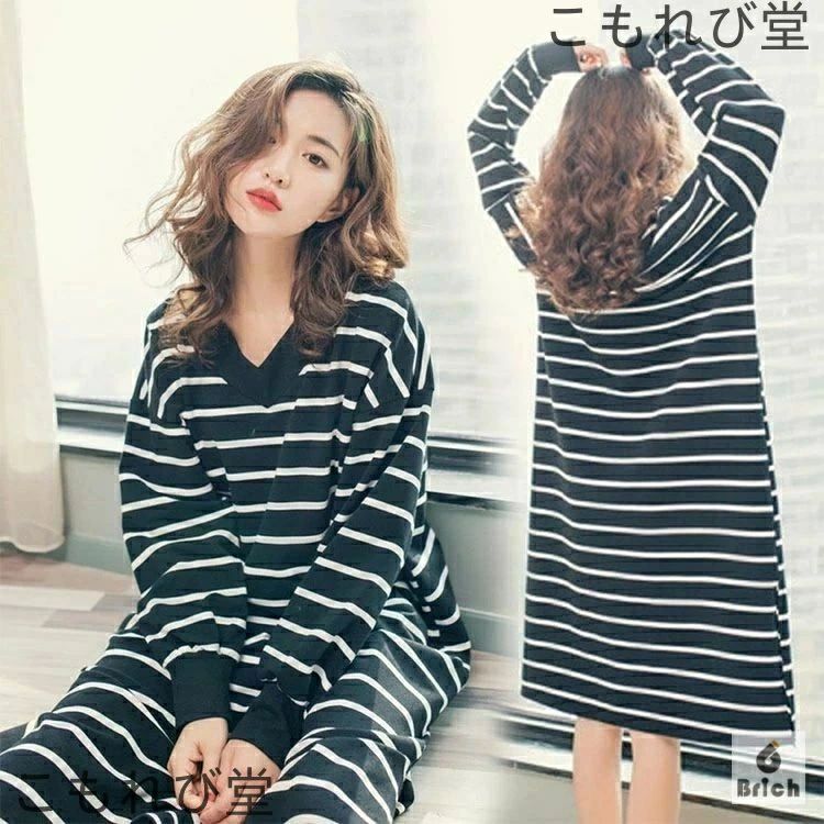 寝間 部屋着 女性 プレゼント 部屋着 入院準備 マタ二ティにも最適 ナイトウェア ボーダー 長袖 パジャ..