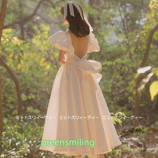 ウェディングドレス 花嫁 二次会 ウエディングドレス 結婚式 ロングドレス Aラインドレス パフスリーブ 前撮り 半袖 リゾート サマーブライダル 家族挙式 披露宴