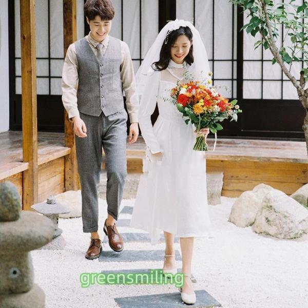 ウェディングドレス 二次会 結婚式 ブライダル 長袖 レトロ 前撮り 挙式 花嫁 リゾートウェディング 記念撮影 ウエディングドレス ミモレ丈ワンピース