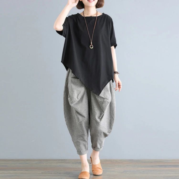 レディース 無地ブラウス+サルエルパンツ 2点セッ セットアップ