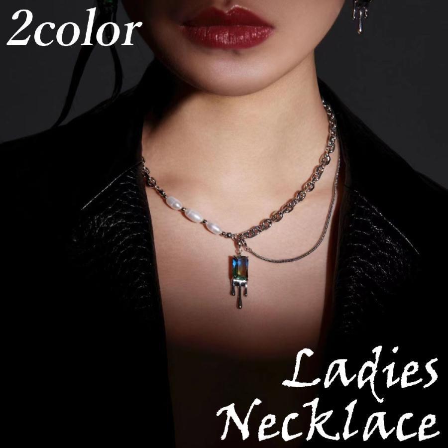 ネックレス ペンダント レディース 女性 アクセサリー 首飾り ビジュー ラインストーン パール調 アジャスター付き おしゃれ