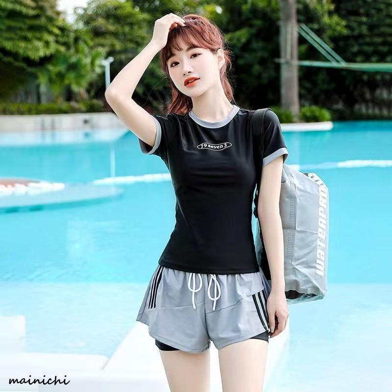 乐天商城 - 水着2点セット レディース フィットネス セパレート タンキニ ミニスカート ショートパンツ 半袖