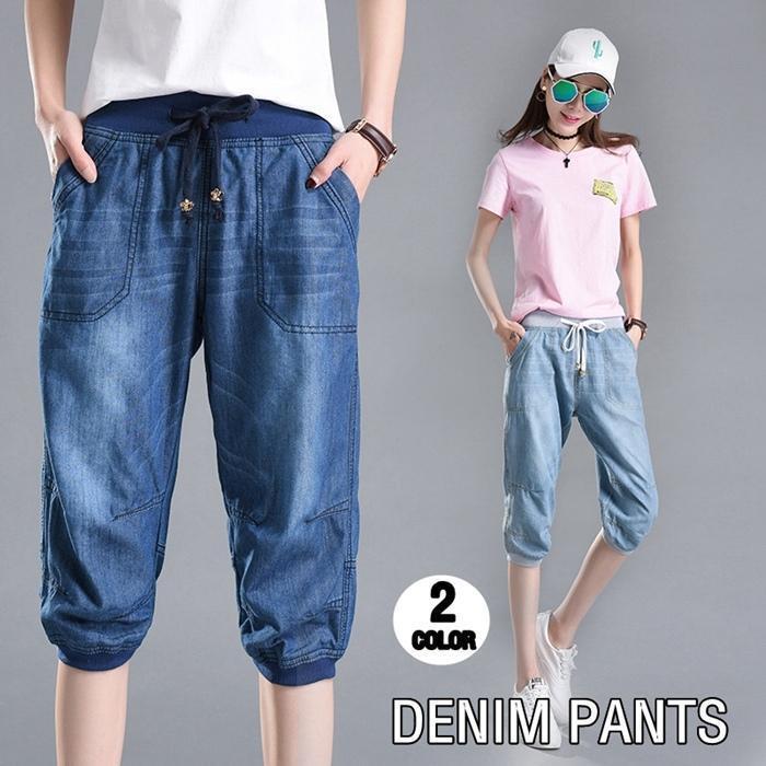 Rakuten - ジーンズ デニム クロップドパンツ デニム パンツ ボトムス レディース 七分丈 クロップド ジーパン デニムパンツ ハーフパンツ きれいめ 涼しい コーデ