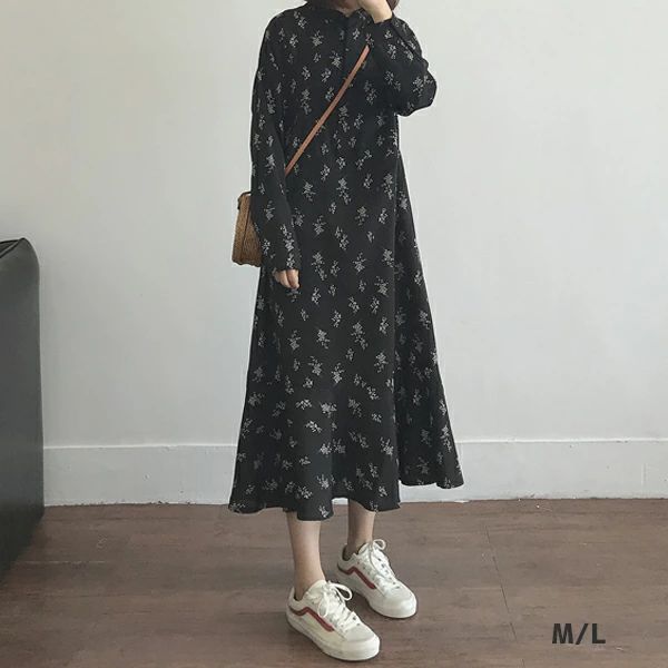 Rakuten - レディース上品スズラン柄シフォンワンピース 膝丈 ママ服 授乳 前ボタン M L