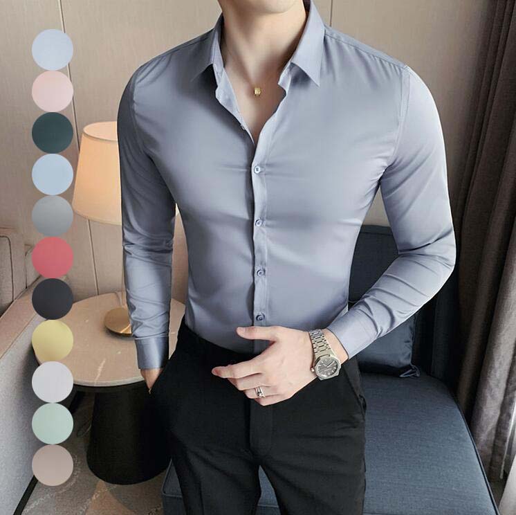 ワイシャツ シャツ 長袖 スーツ トップス スリム メン ビジネス