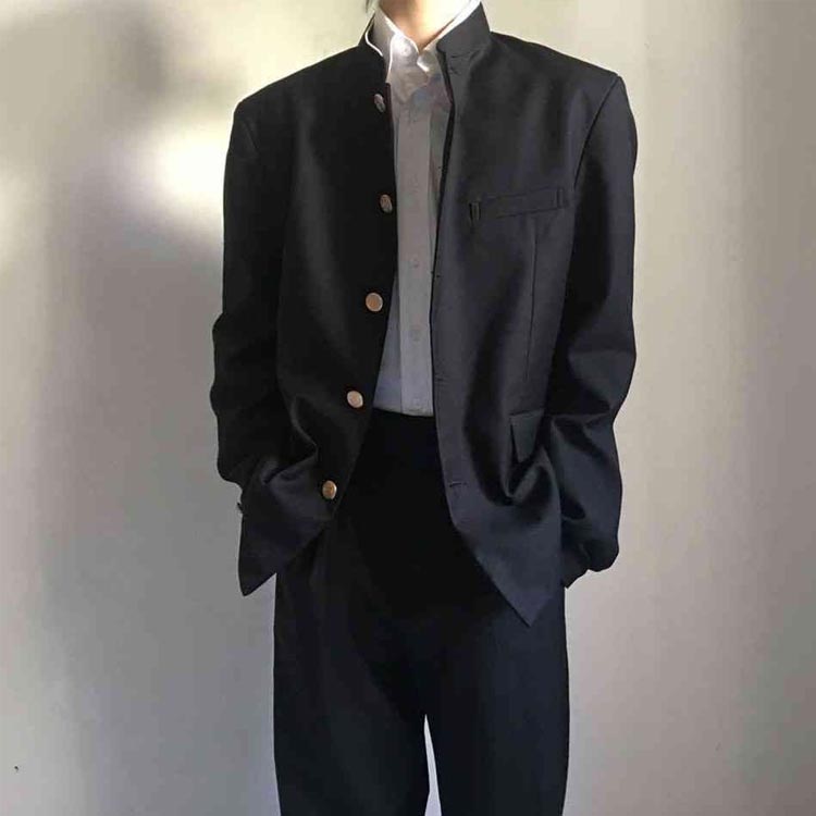 アルテ雑貨の学ラン 制服 詰襟 スラックス 上下セット ブレザー 中学生 ラウンド襟 上着 通学 2点セット メンズ ジュニア ボーイズ スクール ズボン 学生服 高校生 学生服 ジャケット 学生服 丸洗い 入学式 卒業式 コスプレ衣装 仮装 黒｜アングル2