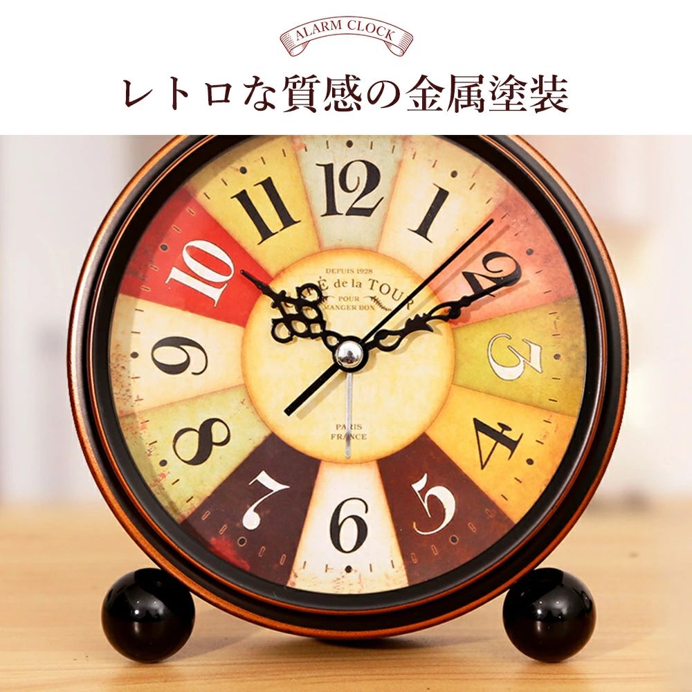起きられる レトロ 電池式 電子音 シンプル アナログ 北欧 子供部屋 リビング 寝室 ベッド アンティーク 静音 静か 連続秒針 かわいい おしゃれ 玄関 小さい ブラウン 花 置時計 置き時計 アナログ 目覚まし時計 [3]