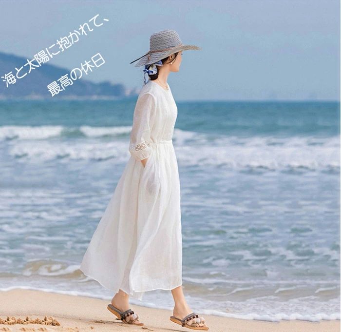 リゾートワンピ 夏ワンピース 白ワンピース 大人可愛い ゆるワンピ リゾートワンピ...