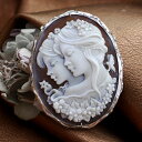 カメオブローチ&ネックレス 女性像 イタリア シェルカメオ デザイン枠付 彫刻家モナステーロ氏製作 Silver レザーネックレス付 カメオ アクセサリー 高級...