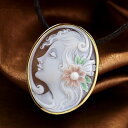 カメオブローチ&ネックレス イタリア製 シェルカメオ エナメル付 女性像の図柄 ロマーノ氏製作 18金ゴールド&Silver枠 カメオ アクセサリー 高級 ギフ...