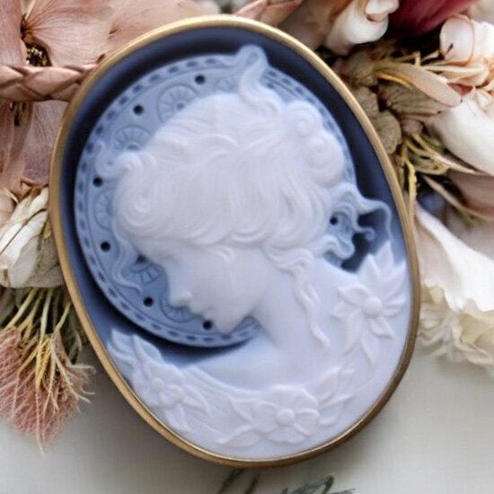 メノウカメオブローチ&ネックレス 18金ゴールド枠付き ミュシャ Mucha プレゼントにもおすすめ!! ドイツ製 上品&高品質&低価格 オシャレ レザーネック...