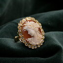 カメオリング ダイヤ取り巻き 18金ゴールド アンティークデザイン イタリア 彫刻家アッカニート作 K18 女性人物像 女神 シェルカメオ アクセサリー 高級 ...